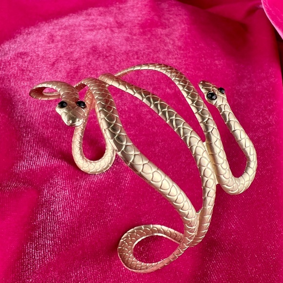 Gold Tone (matte) Double Headed Snake Bracelet with Black Rhinestone Eyes NWOT - Picture 4 of 6